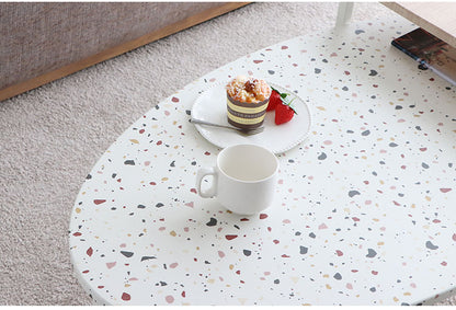 センターテーブル 幅122cm リビングテーブル 棚付き テラゾー柄 楕円テーブル 丸テーブル 机 テーブル リビング おしゃれ 韓国インテリア 韓国 北欧 一人暮らし 新生活(代引不可)