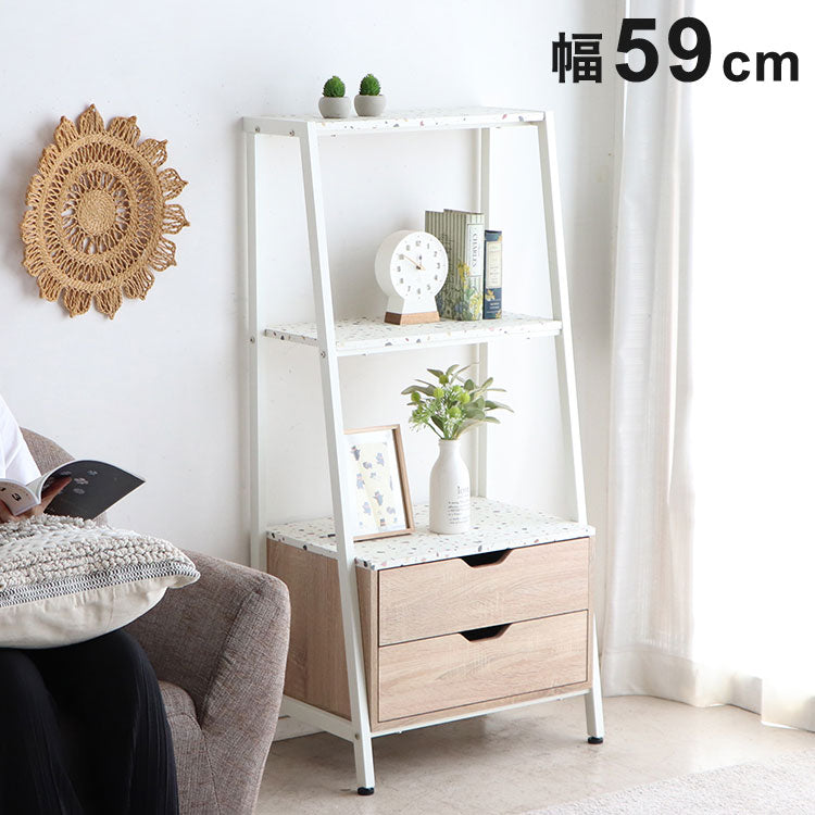 シェルフ 幅59 奥行41 高さ126cm オープンラック テラゾー柄 引き出し収納 ディスプレイラック 本棚 リビング おしゃれ 韓国インテリア 韓国 北欧 一人暮らし 新生活 大人(代引不可)