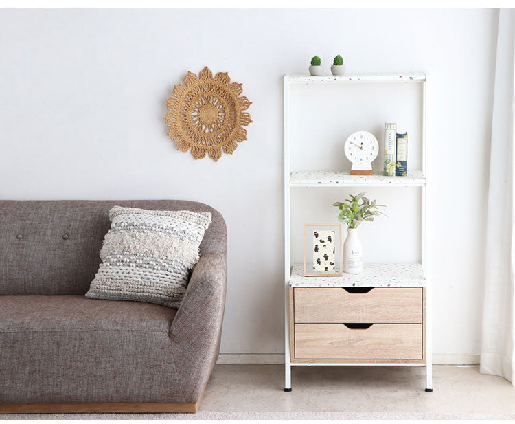 シェルフ 幅59 奥行41 高さ126cm オープンラック テラゾー柄 引き出し収納 ディスプレイラック 本棚 リビング おしゃれ 韓国インテリア 韓国 北欧 一人暮らし 新生活 大人(代引不可)