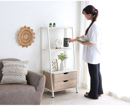 シェルフ 幅59 奥行41 高さ126cm オープンラック テラゾー柄 引き出し収納 ディスプレイラック 本棚 リビング おしゃれ 韓国インテリア 韓国 北欧 一人暮らし 新生活 大人(代引不可)