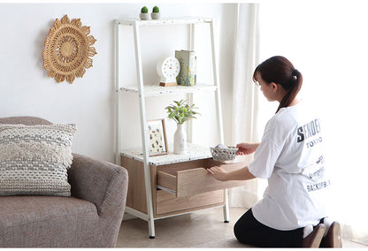 シェルフ 幅59 奥行41 高さ126cm オープンラック テラゾー柄 引き出し収納 ディスプレイラック 本棚 リビング おしゃれ 韓国インテリア 韓国 北欧 一人暮らし 新生活 大人(代引不可)