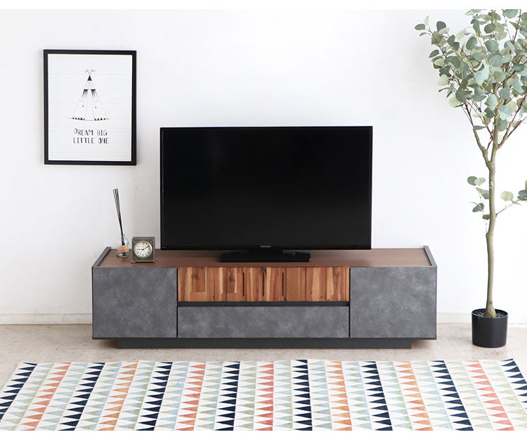 テレビボード 幅140cm 日本製 完成品 コンクリート調 引き出し収納 コード穴 ソリッド テレビ台 モダン おしゃれ 木製 アカシア材 リビング TVボード 扉収納 大容量(代引不可)