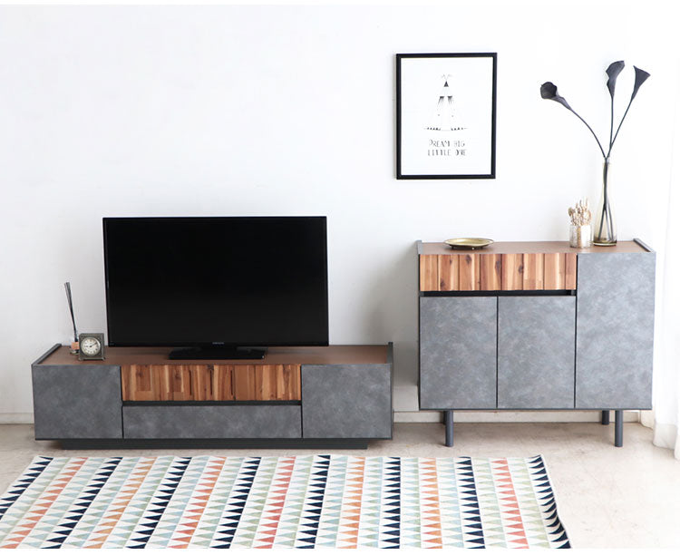 テレビボード 幅140cm 日本製 完成品 コンクリート調 引き出し収納 コード穴 ソリッド テレビ台 モダン おしゃれ 木製 アカシア材 リビング TVボード 扉収納 大容量(代引不可)
