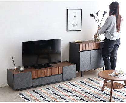 テレビボード 幅140cm 日本製 完成品 コンクリート調 引き出し収納 コード穴 ソリッド テレビ台 モダン おしゃれ 木製 アカシア材 リビング TVボード 扉収納 大容量(代引不可)