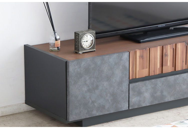 テレビボード 幅140cm 日本製 完成品 コンクリート調 引き出し収納 コード穴 ソリッド テレビ台 モダン おしゃれ 木製 アカシア材 リビング TVボード 扉収納 大容量(代引不可)