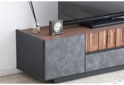 テレビボード 幅140cm 日本製 完成品 コンクリート調 引き出し収納 コード穴 ソリッド テレビ台 モダン おしゃれ 木製 アカシア材 リビング TVボード 扉収納 大容量(代引不可)