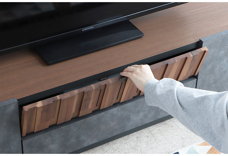 テレビボード 幅140cm 日本製 完成品 コンクリート調 引き出し収納 コード穴 ソリッド テレビ台 モダン おしゃれ 木製 アカシア材 リビング TVボード 扉収納 大容量(代引不可)
