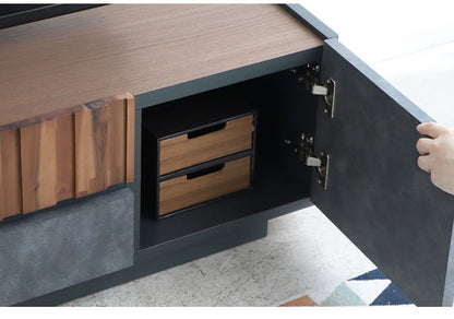 テレビボード 幅140cm 日本製 完成品 コンクリート調 引き出し収納 コード穴 ソリッド テレビ台 モダン おしゃれ 木製 アカシア材 リビング TVボード 扉収納 大容量(代引不可)