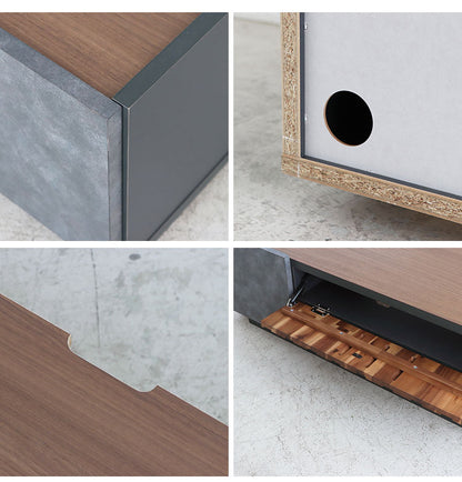 テレビボード 幅140cm 日本製 完成品 コンクリート調 引き出し収納 コード穴 ソリッド テレビ台 モダン おしゃれ 木製 アカシア材 リビング TVボード 扉収納 大容量(代引不可)