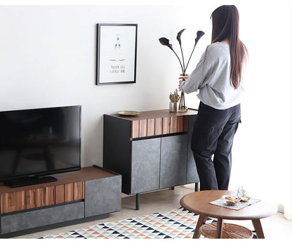キャビネット 幅90cm 日本製 完成品 サイドボード チェスト リビングボード 脚付き コンクリート調 引き出し収納 コード穴 モダン おしゃれ 木製 アカシア材 リビング(代引不可)