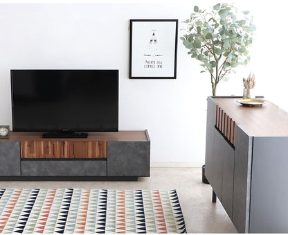 キャビネット 幅90cm 日本製 完成品 サイドボード チェスト リビングボード 脚付き コンクリート調 引き出し収納 コード穴 モダン おしゃれ 木製 アカシア材 リビング(代引不可)