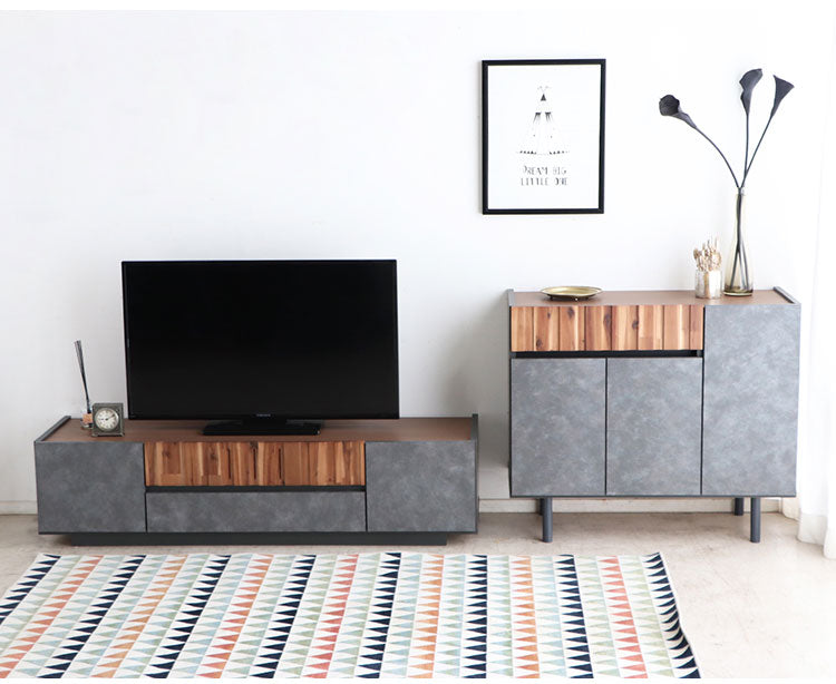キャビネット 幅90cm 日本製 完成品 サイドボード チェスト リビングボード 脚付き コンクリート調 引き出し収納 コード穴 モダン おしゃれ 木製 アカシア材 リビング(代引不可)