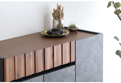 キャビネット 幅90cm 日本製 完成品 サイドボード チェスト リビングボード 脚付き コンクリート調 引き出し収納 コード穴 モダン おしゃれ 木製 アカシア材 リビング(代引不可)