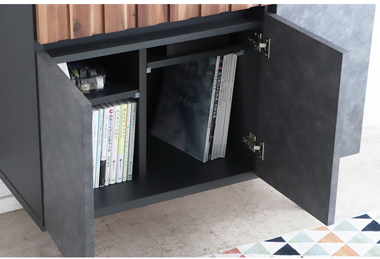 キャビネット 幅90cm 日本製 完成品 サイドボード チェスト リビングボード 脚付き コンクリート調 引き出し収納 コード穴 モダン おしゃれ 木製 アカシア材 リビング(代引不可)