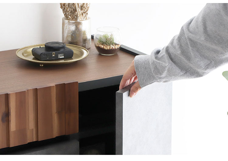 キャビネット 幅90cm 日本製 完成品 サイドボード チェスト リビングボード 脚付き コンクリート調 引き出し収納 コード穴 モダン おしゃれ 木製 アカシア材 リビング(代引不可)