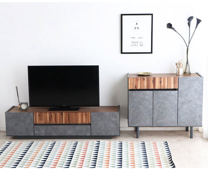 キャビネット 幅120cm 日本製 完成品 サイドボード チェスト リビングボード 脚付き コンクリート調 引き出し収納 コード穴 モダン おしゃれ 木製 アカシア材 リビング(代引不可)