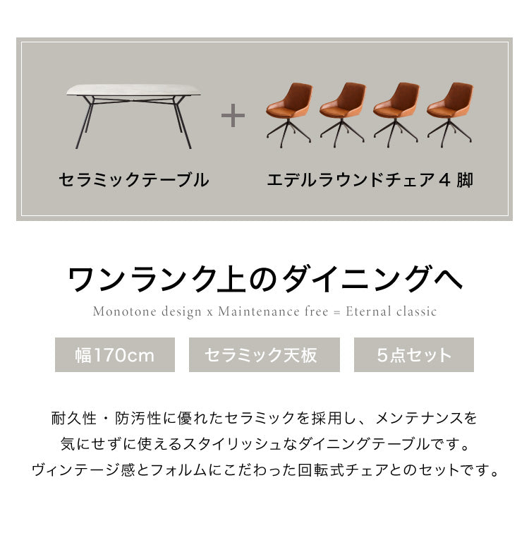 セラミック ダイニングテーブルセット 4人掛け 5点セット セラミックテーブル チェア 4脚 ダイニングセット エデル(代引不可)