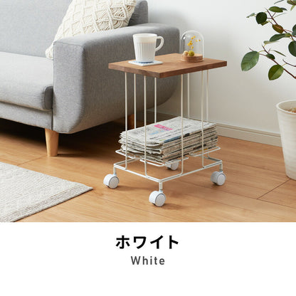 日本製 燕三条 サイドテーブルにもなる新聞ストッカー そのまま結束 キャスター付き 新聞ラック マガジンラック 収納付き サイドテーブル コーヒーテーブル 木天板(代引不可)