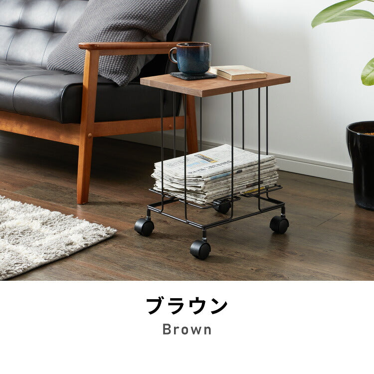 日本製 燕三条 サイドテーブルにもなる新聞ストッカー そのまま結束 キャスター付き 新聞ラック マガジンラック 収納付き サイドテーブル コーヒーテーブル 木天板(代引不可)