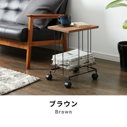 日本製 燕三条 サイドテーブルにもなる新聞ストッカー そのまま結束 キャスター付き 新聞ラック マガジンラック 収納付き サイドテーブル コーヒーテーブル 木天板(代引不可)