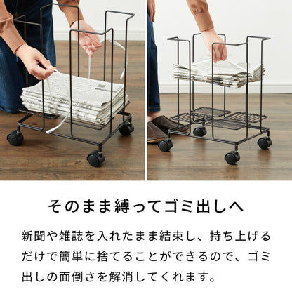 日本製 燕三条 サイドテーブルにもなる新聞ストッカー そのまま結束 キャスター付き 新聞ラック マガジンラック 収納付き サイドテーブル コーヒーテーブル 木天板(代引不可)