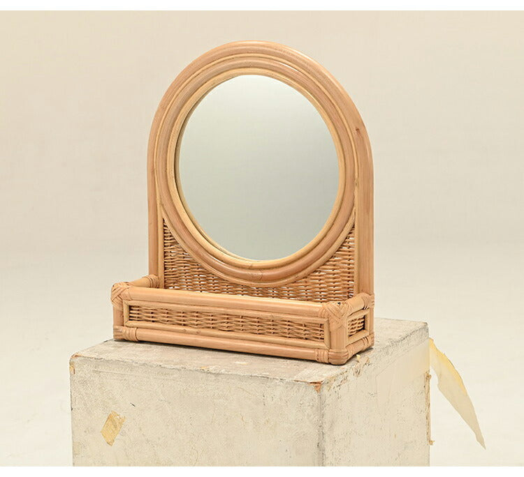鏡 ラタン ミラー ナチュラル かわいい 壁掛け 置き型 韓国 インテリア コンパクト おしゃれ 北欧 ディスプレイ スタンドミラー 姿見 スタンド お洒落 家具 収納 小物(代引不可)