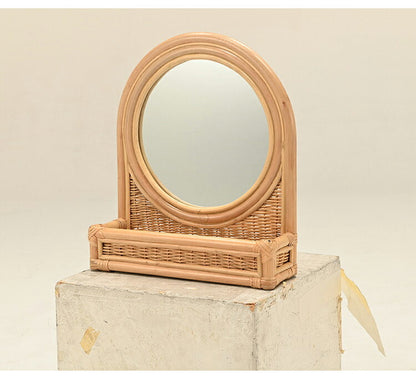 鏡 ラタン ミラー ナチュラル かわいい 壁掛け 置き型 韓国 インテリア コンパクト おしゃれ 北欧 ディスプレイ スタンドミラー 姿見 スタンド お洒落 家具 収納 小物(代引不可)