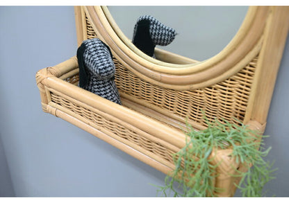 鏡 ラタン ミラー ナチュラル かわいい 壁掛け 置き型 韓国 インテリア コンパクト おしゃれ 北欧 ディスプレイ スタンドミラー 姿見 スタンド お洒落 家具 収納 小物(代引不可)