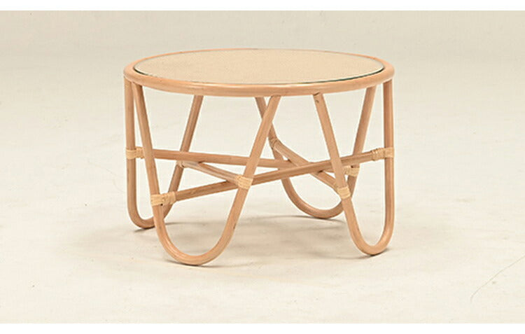 ラタンテーブル 円形 直径50cm 木製 ガラス おしゃれ センターテーブル ローテーブル 韓国 インテリア 北欧 シンプル リビング ダイニング ラウンドテーブル 丸型 ナチュラル(代引不可)