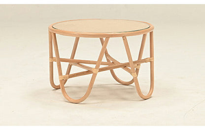 ラタンテーブル 円形 直径50cm 木製 ガラス おしゃれ センターテーブル ローテーブル 韓国 インテリア 北欧 シンプル リビング ダイニング ラウンドテーブル 丸型 ナチュラル(代引不可)