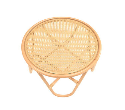 ラタンテーブル 円形 直径50cm 木製 ガラス おしゃれ センターテーブル ローテーブル 韓国 インテリア 北欧 シンプル リビング ダイニング ラウンドテーブル 丸型 ナチュラル(代引不可)