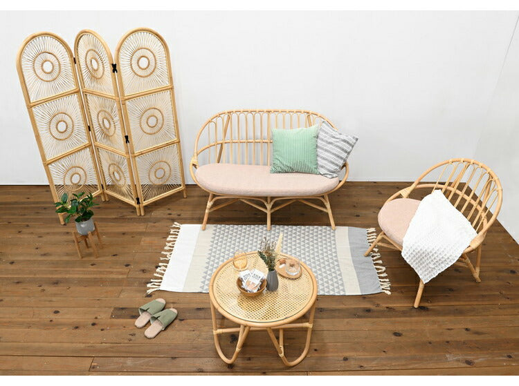 ラタンテーブル 円形 直径50cm 木製 ガラス おしゃれ センターテーブル ローテーブル 韓国 インテリア 北欧 シンプル リビング ダイニング ラウンドテーブル 丸型 ナチュラル(代引不可)