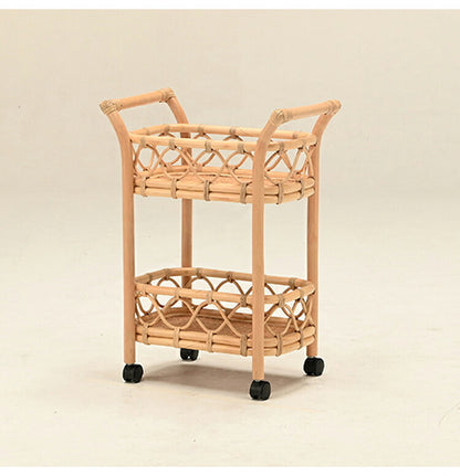 ワゴン 2段 ラタン 木製 おしゃれ キャスター付き 韓国 インテリア シンプル かわいい 北欧 収納 家具 リビング ダイニング 洗面所 ランドリー コンパクト バスケット かご(代引不可)