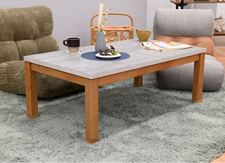 こたつ コンクリート調 石英ヒーター付き 長方形 幅105cm 継ぎ脚 手元コントローラー付き オールシーズン おしゃれ 北欧 メラミン化粧板 マッドグレー リビングテーブル こたつテーブル(代引不可)