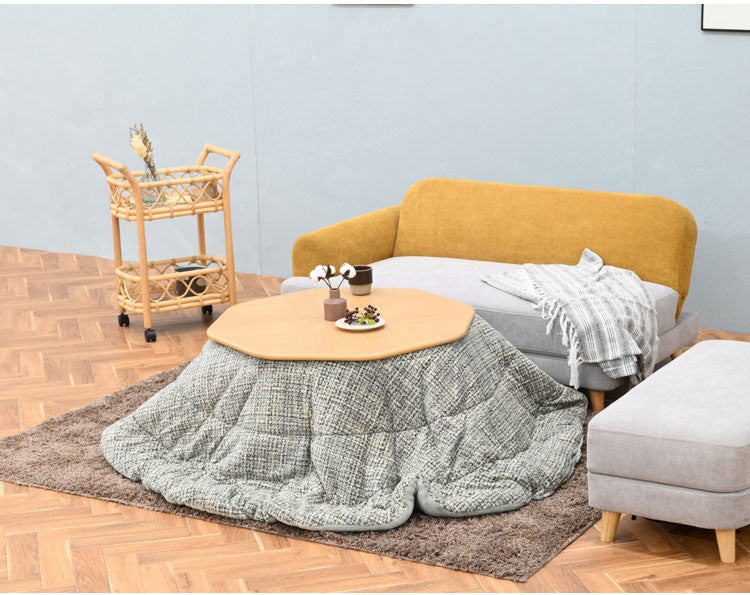 こたつ 幅80cm 8角形 ナチュラル 木目調 おしゃれ 北欧 石英管ファンヒーター 手元コントローラー式 コンパクト シンプル こたつテーブル こたつ台 コタツ 炬燵 丸み かわいい(代引不可)