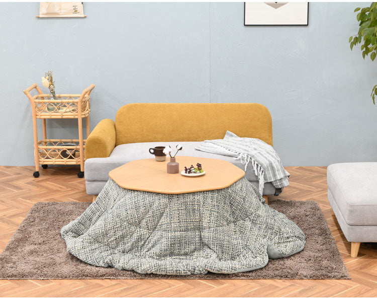 こたつ 幅80cm 8角形 ナチュラル 木目調 おしゃれ 北欧 石英管ファンヒーター 手元コントローラー式 コンパクト シンプル こたつテーブル こたつ台 コタツ 炬燵 丸み かわいい(代引不可)