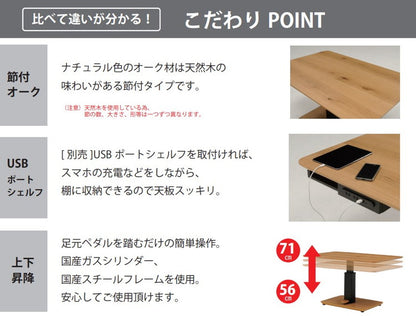 日本製 昇降テーブル 幅120 テーブル ガス圧昇降式テーブル 昇降テーブル 国産 デスクガス圧 昇降式 無段階 高さ調節 おしゃれ(代引不可)
