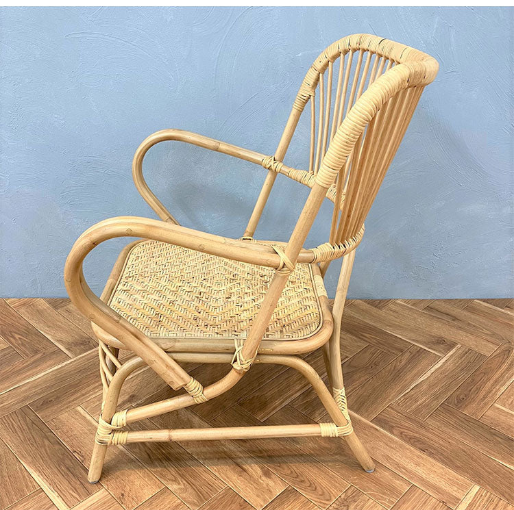ラタンチェア 1人掛け ハイバック 完成品 定番 1人用 1P チェア 椅子 いす おしゃれ 皮付きラタン 籐 木製 アジアン モダン ナチュラル 韓国インテリア アンティーク(代引不可)