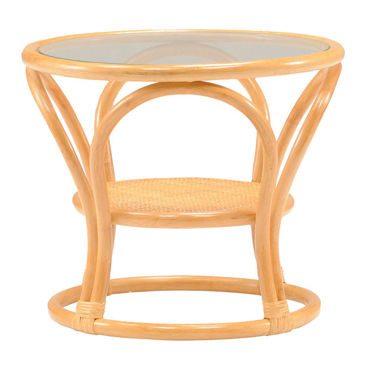 光製作所 棚付き サークル ラタン ガラステーブル テーブル センターテーブル ロ―テーブル おしゃれ 和室 和風 籐 籐家具 おしゃれ 高齢者 収納付き ガラス(代引不可)
