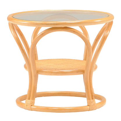 光製作所 棚付き サークル ラタン ガラステーブル テーブル センターテーブル ロ―テーブル おしゃれ 和室 和風 籐 籐家具 おしゃれ 高齢者 収納付き ガラス(代引不可)