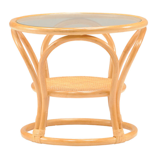 光製作所 棚付き サークル ラタン ガラステーブル テーブル センターテーブル ロ―テーブル おしゃれ 和室 和風 籐 籐家具 おしゃれ 高齢者 収納付き ガラス(代引不可)