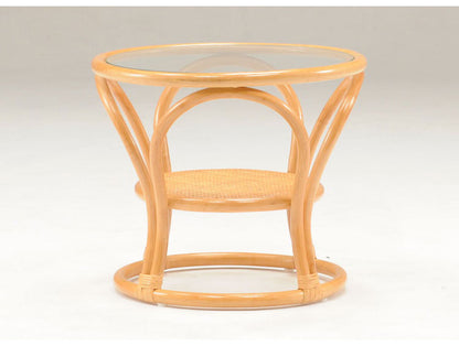 光製作所 棚付き サークル ラタン ガラステーブル テーブル センターテーブル ロ―テーブル おしゃれ 和室 和風 籐 籐家具 おしゃれ 高齢者 収納付き ガラス(代引不可)