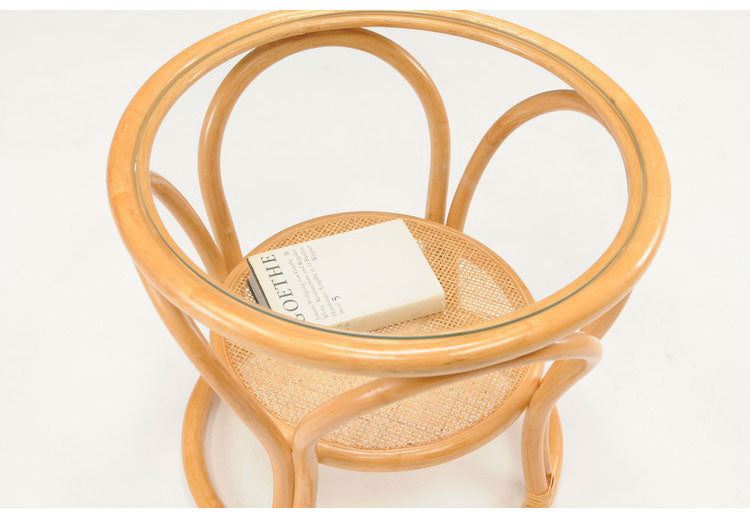 光製作所 棚付き サークル ラタン ガラステーブル テーブル センターテーブル ロ―テーブル おしゃれ 和室 和風 籐 籐家具 おしゃれ 高齢者 収納付き ガラス(代引不可)