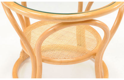 光製作所 棚付き サークル ラタン ガラステーブル テーブル センターテーブル ロ―テーブル おしゃれ 和室 和風 籐 籐家具 おしゃれ 高齢者 収納付き ガラス(代引不可)