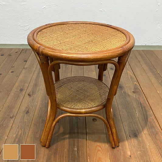 光製作所 ラタン 手編み テーブル 幅43 奥行き43 ローテーブル コンパクト サイドテーブル 脇机 袖机 おしゃれ 北欧 丸 籐 天然木 木製 和風 和室 スリム(代引不可)