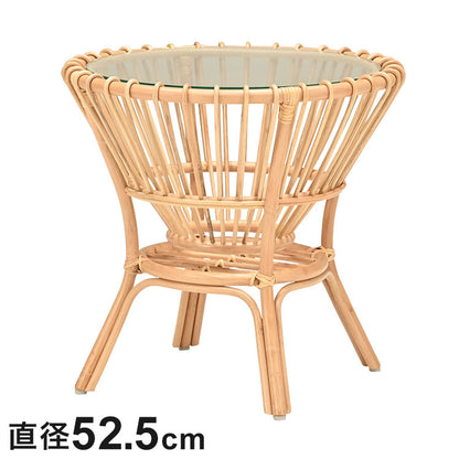 ラタン センターテーブル 円型 幅52.5cm ガラス天板 ナチュラル リビングテーブル センターテーブル コーヒーテーブル 飾りテーブル ソファテーブル おしゃれ リビング(代引不可)