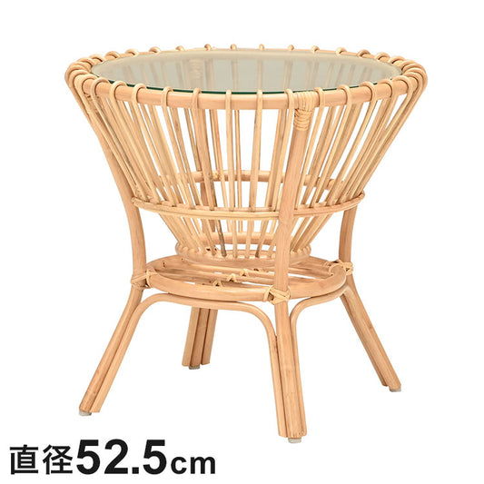 ラタン センターテーブル 円型 幅52.5cm ガラス天板 ナチュラル リビングテーブル センターテーブル コーヒーテーブル 飾りテーブル ソファテーブル おしゃれ リビング(代引不可)