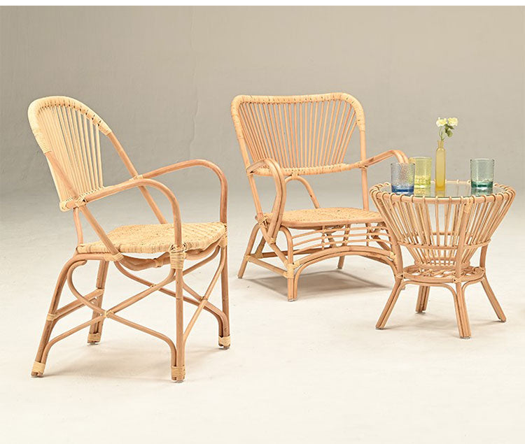 ラタン センターテーブル 円型 幅52.5cm ガラス天板 ナチュラル リビングテーブル センターテーブル コーヒーテーブル 飾りテーブル ソファテーブル おしゃれ リビング(代引不可)