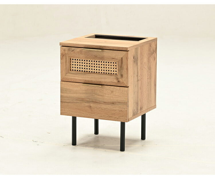 ラタン サイドテーブル 幅35cm 天然ラタン 収納 引き出し ベッドテーブル ほぼ完成品 スチール脚 カゴメ編み おしゃれ 韓国インテリア リビング ダイニング 棚 木製 ラック コンパクト シンプル 北欧(代引不可)