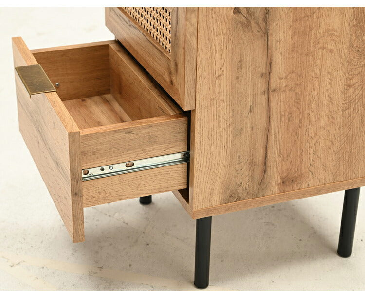 ラタン サイドテーブル 幅35cm 天然ラタン 収納 引き出し ベッドテーブル ほぼ完成品 スチール脚 カゴメ編み おしゃれ 韓国インテリア リビング ダイニング 棚 木製 ラック コンパクト シンプル 北欧(代引不可)